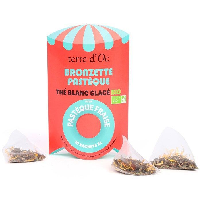 Boissons sans alcool - Terre d'Oc : Thé blanc glacé bio pastèque fraise Bronzette 10 sachets XL terre d'Oc