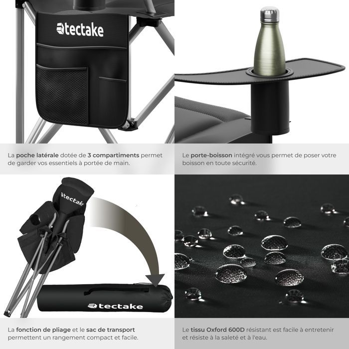 Silla de camping - TECTAKE - 1 MTX, silla plegable acolchada con bolsa de transporte, 88,5 x 55 x 103 cm, tejido hidrófugo.