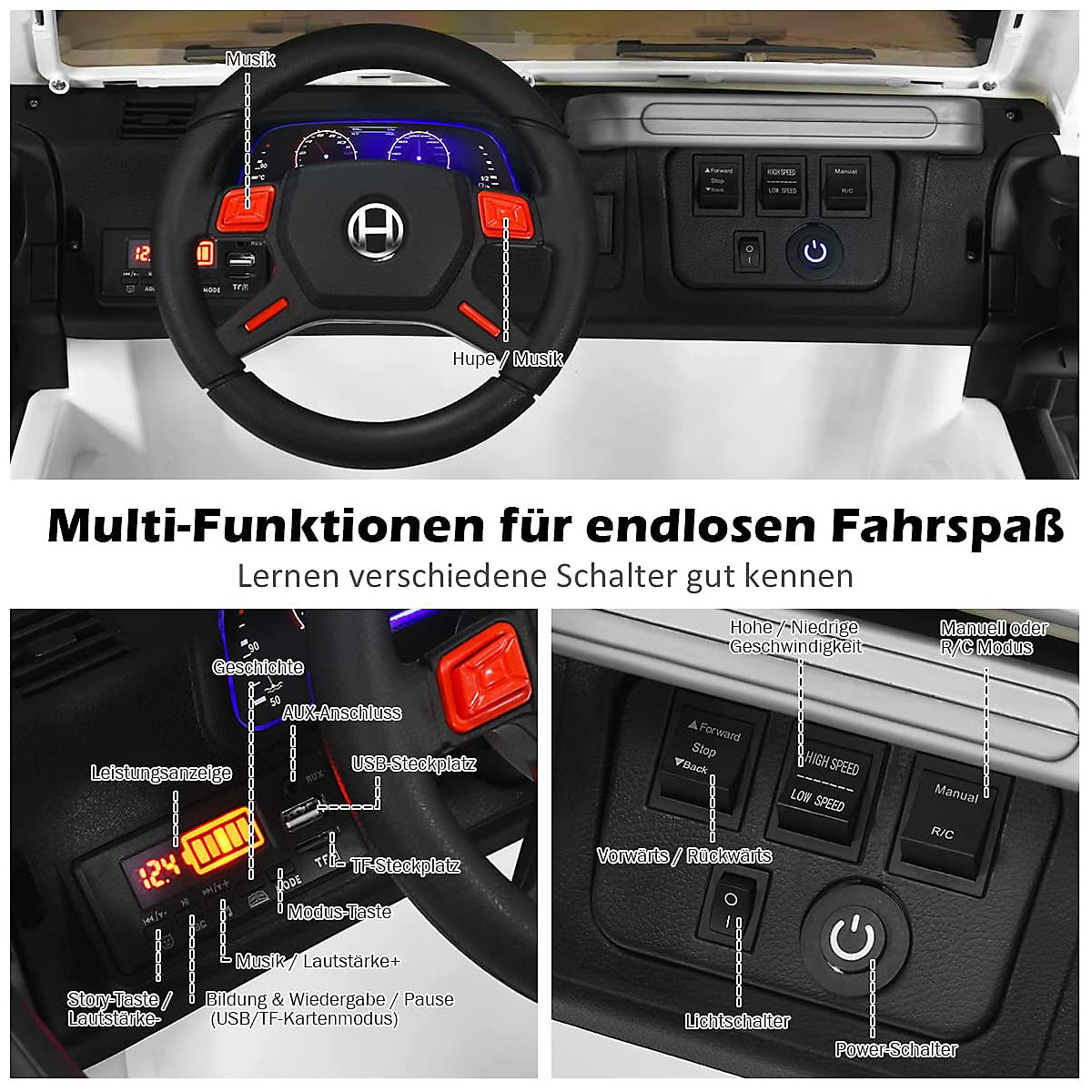 Electric Jeep 2-seater with 3 speeds, white