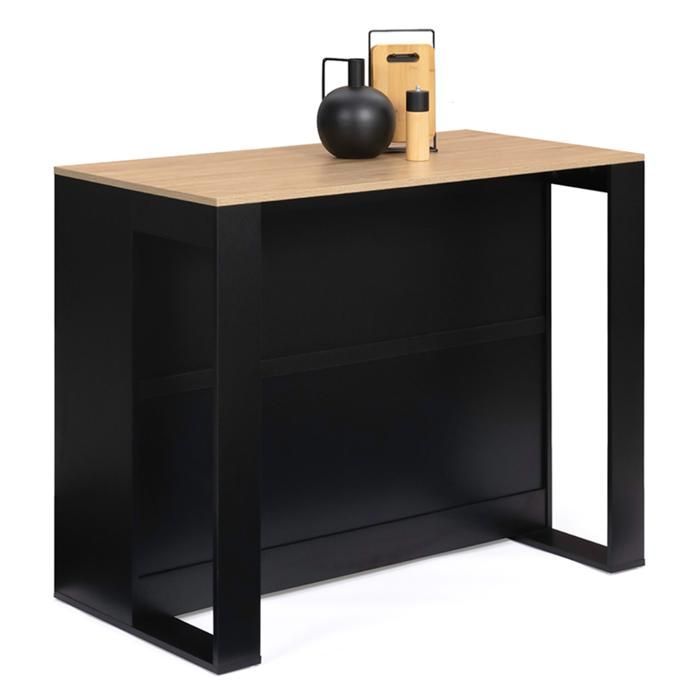 IDMARKET Table de bar îlot JUNO bois noir et plateau façon hêtre