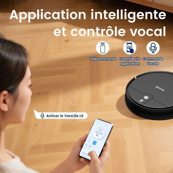 VersLife L6 - Aspirateur Robot Laveur 2 en 1, 4000Pa/120Min- 5Modes - WiFi/App&Vocal, Charge-auto, Poils d’Animaux et Tapis