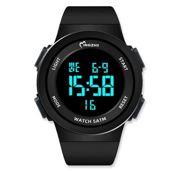 Reloj deportivo digital multifuncional LED para niños, ideal para natación, con correa de silicona, para estudiantes y adolescentes, color negro y estilo moderno.