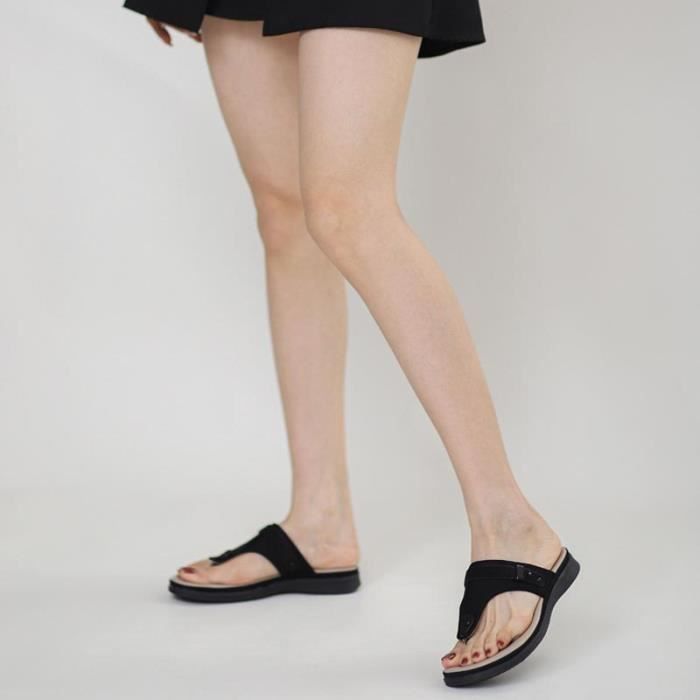 Tongs Femme Ete de Plage Confortable Flip Flops Plates Antidérapantes - Noir