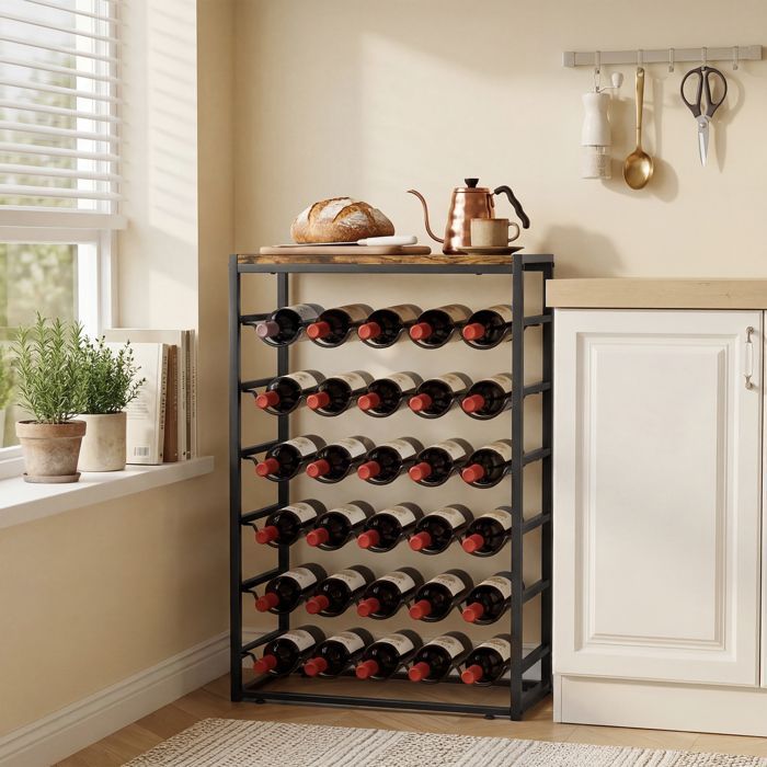 Botellero - HOMCOM - 30 botellas y 6 niveles - estilo industrial - estructura metálica - 59x30x88,5 cm - marrón rústico