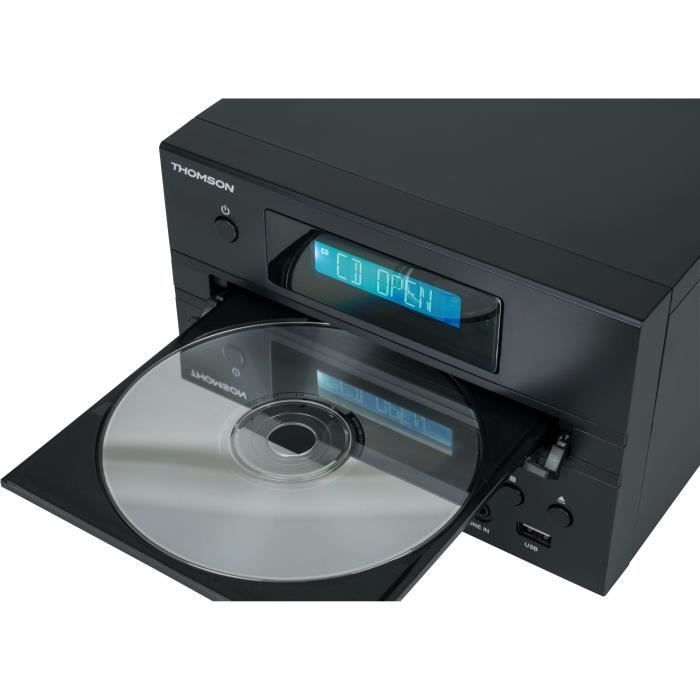 Sistema micro Hi-Fi Bluetooth - THOMSON - Legno/Nero - Radio FM/CD/MP3/USB, 20W RMS, sintonizzatore FM RDS, jack per cuffie, telecomando, alimentatore 230V