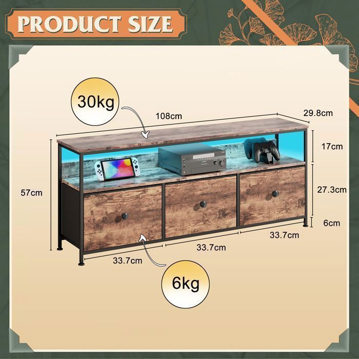 Dressoir voor de woonkamer - TANANT - Laag dressoir met LED-verlichting - 3 lades - 1 plank - Moderne stijl - 108x30x57 cm