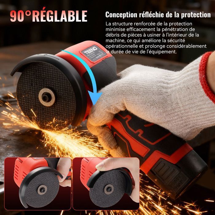 Meuleuse d'angle sans fil -  TEENO - 19 500 tr/min - Disque 76 mm - 2x2000 mAh