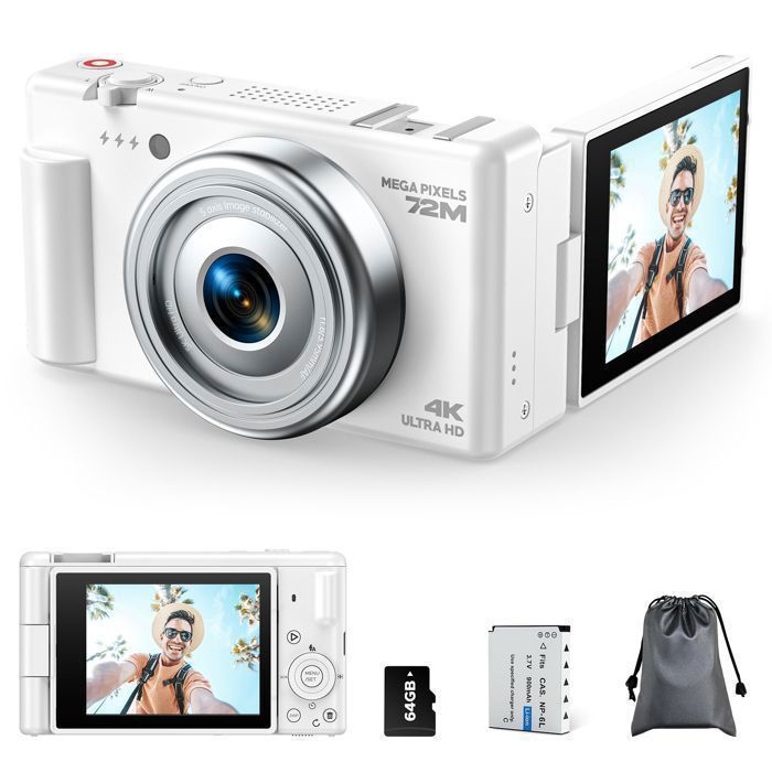 Câmera digital compacta JEEMAK 4K de 72 MP, com foco automático e tela giratória de 2,8