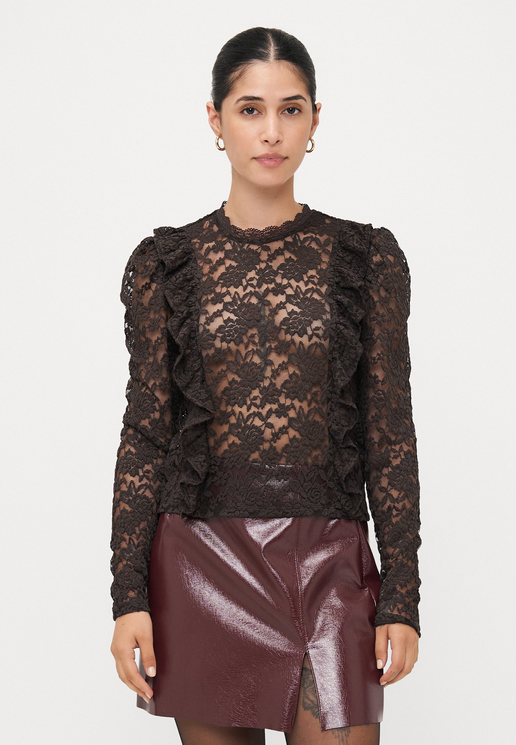 ONLY Petite ONLLAMIR - Top met lange mouwen - chocoladetaart