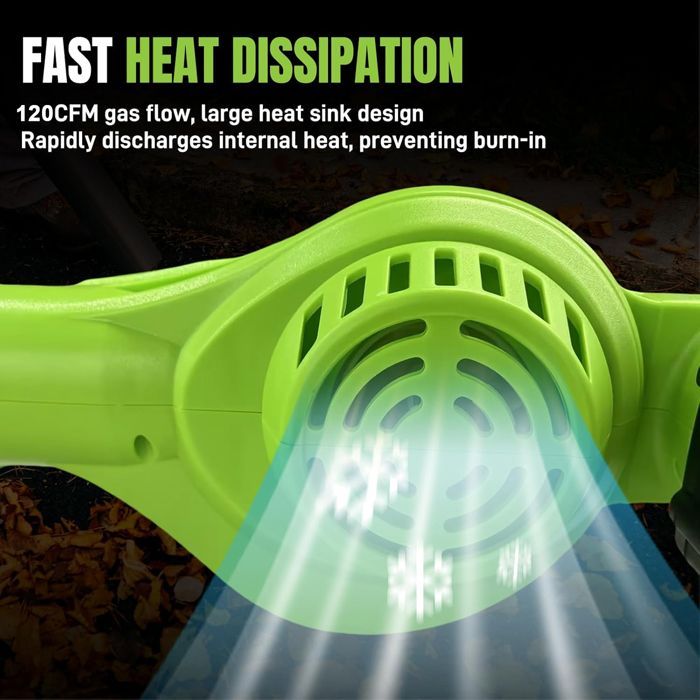 Cordless blower - 1 x 3 Ah battery - Airflow 120 CFM - Air speed 160 km/h - 5 speeds - 3000 W - Low noise