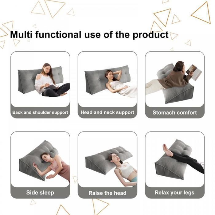 Cojín de lectura B.LIVEM, cojín triangular para sofá, almohada lumbar en forma de cuña, almohada para la espalda, almohada de apoyo para la cabecera (140 cm)