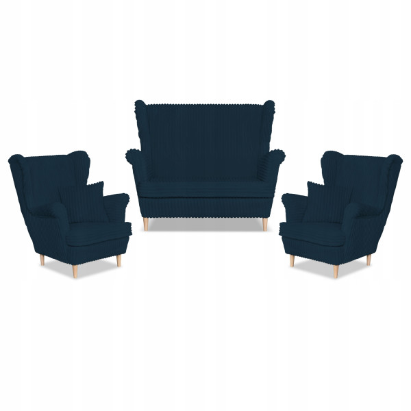 Zestaw uszak Rene Estella sofa fotele Family Meble granatowy sztruks
