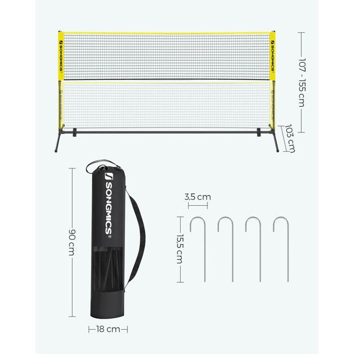 Red de bádminton y voleibol de 3 m, altura ajustable, set de tenis portátil, color amarillo.