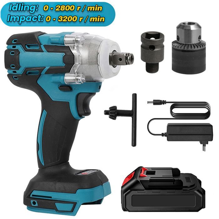 Llave de impacto inalámbrica de 520 Nm, taladro de impacto eléctrico, adecuado para los sectores de bricolaje y construcción.