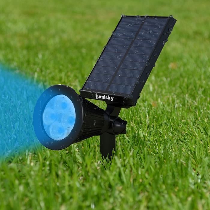 Paquete de 2 focos solares exteriores impermeables - LUMISKY - 4 LED RGB - 200 lúmenes - Cabezal giratorio de 90°