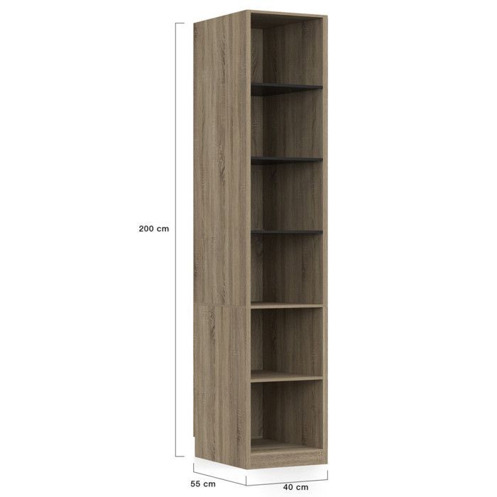 IDMARKET TAYLOR modular wardrobe 200 x 55 x 200 cm, 3 modules with hanging rails + shelves + drawers, beech and black