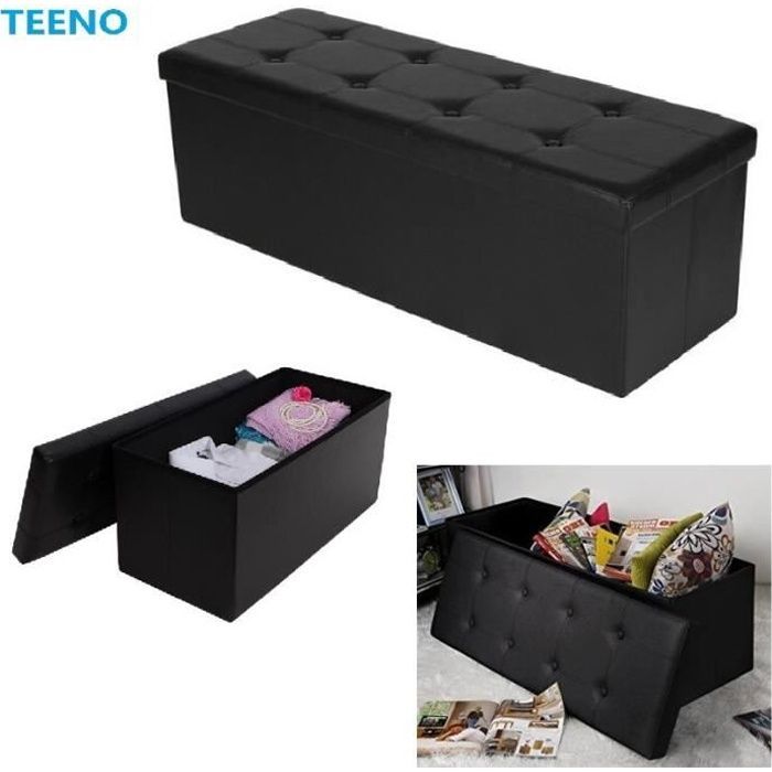 Ottoman sofa with storage compartment - TEENO - Black - Faux leather - 110 x 38 x 38 cm