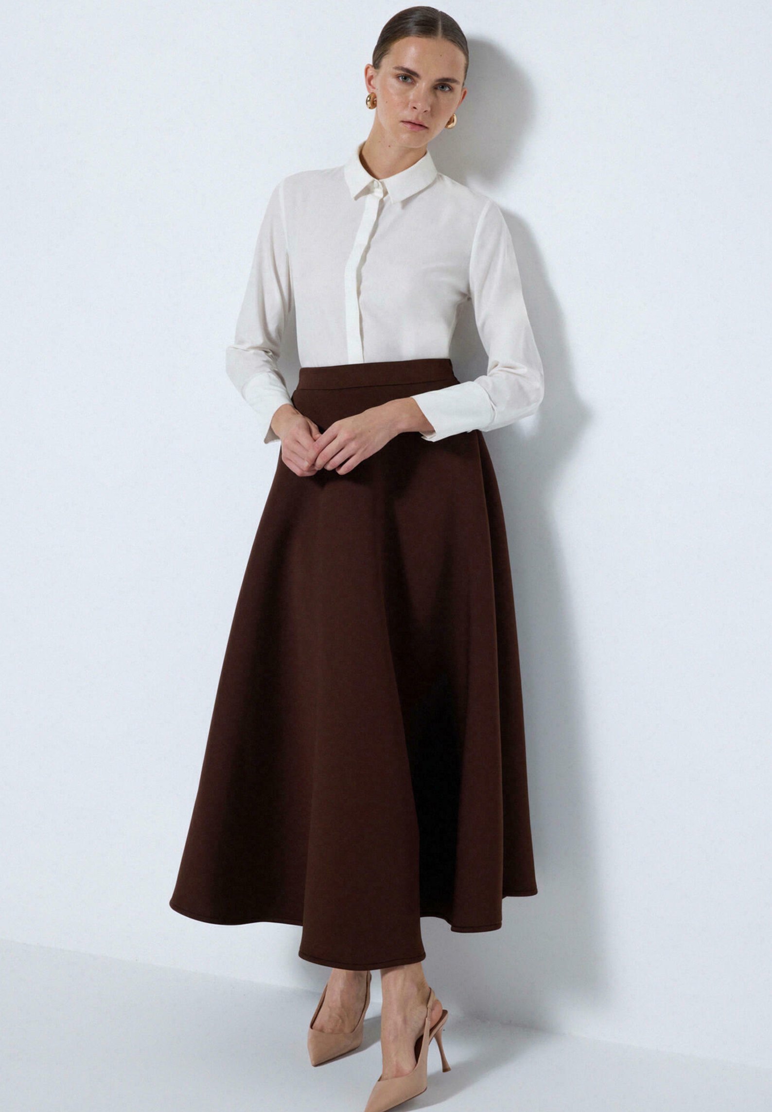Touché Privé SCUBA - Maxi skirt - brown