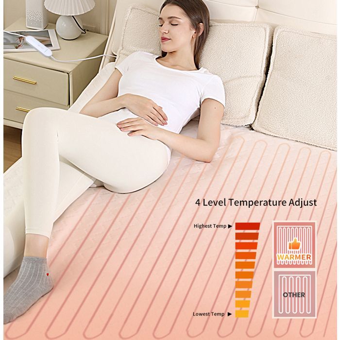 Cubrecolchón calefactable, tamaño individual, 65 W, 150 x 80 cm, 4 niveles de temperatura, mando a distancia, apagado automático, protección contra sobrecalentamiento, lavable.