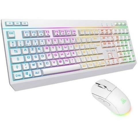 Kit gamer sem fio - THE G-LAB - TUNGSTÊNIO EX W COMBO - Teclado + mouse - 32 macros configuráveis - BRANCO