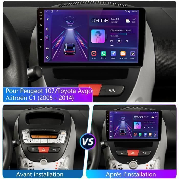 AWESAFE Autoradio Android 13 2Go+32Go pour Peugeot 107 Toyota Aygo Citroen C1 10 Pouces avec Carplay GPS WiFi Bluetooth Android Auto