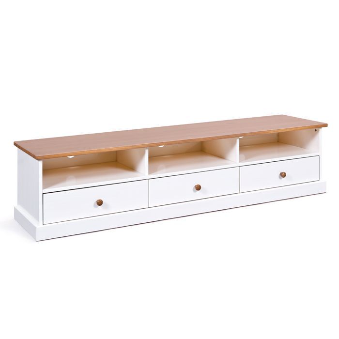 Wright tv-meubel met 3 lades, 3 vakken, wit, bruin.