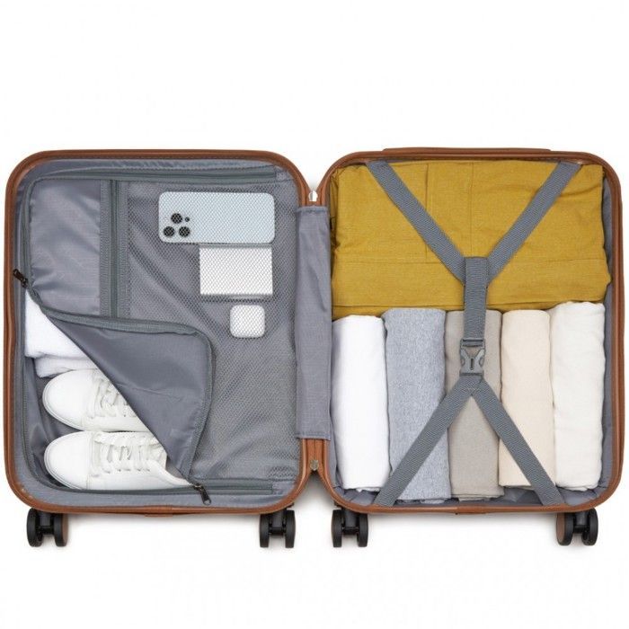 Juego de maletas de viaje Kono de 5 piezas (55/66/76 cm) con 4 ruedas y cerradura + bolsa de viaje plegable con neceser, color negro.