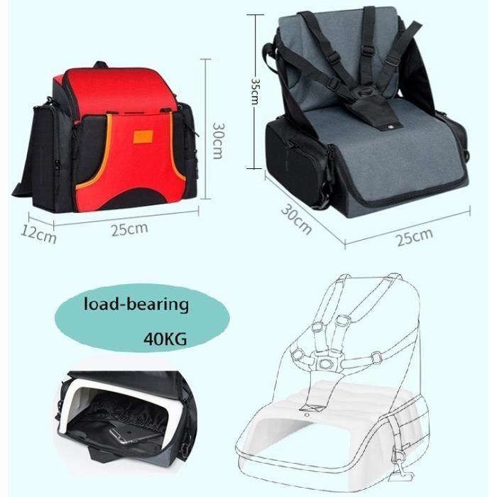 Foldable Baby Table Seat Booster with 5-Point Safety Harness - Red