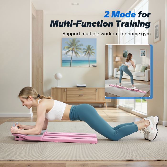 MERACH - Pedana Pilates pieghevole multifunzionale, con bande elastiche, per allenamento Pilates e rafforzamento del core, colore rosa.