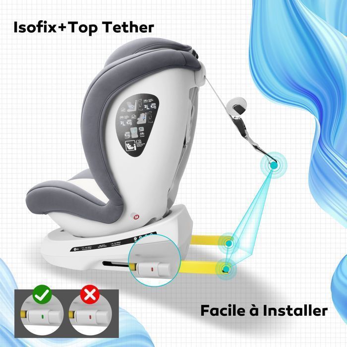 Silla de coche Miophy I-Size con Isofix y giro de 360°, de 40 a 150 cm, desde el nacimiento hasta los 12 años, Grupo 0+1/2/3, Gris