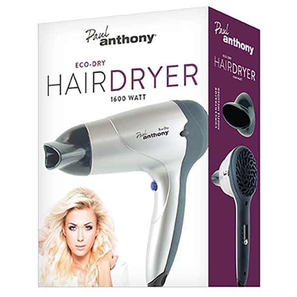 Secador de pelo Paul Anthony 'Eco-Dry' de 1600 W - Plateado