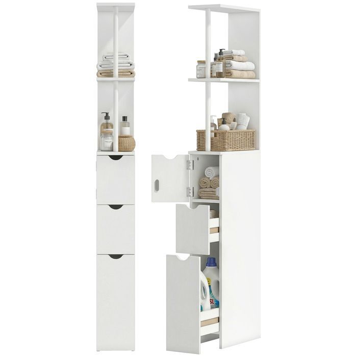 Bathroom column cabinet - HOMCOM - with drawers, open shelves - 15 x 33 x 136.8 cm - wood - white