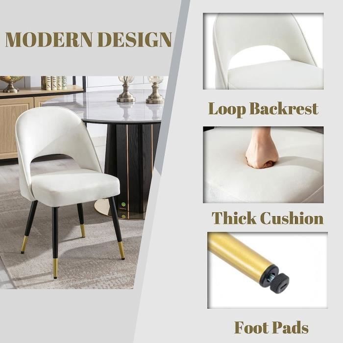 Wahson Set van 2 moderne fluwelen eetkamerstoelen met metalen poten, gestoffeerd, voor keuken en restaurant, beige