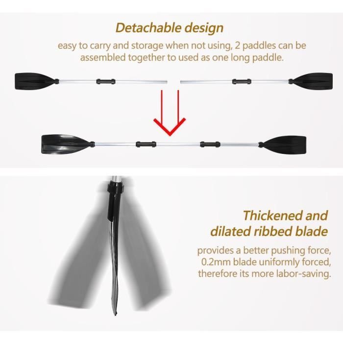 Remo para kayak - Aluminio, desmontable - Ligero - 126 cm - Negro y plata