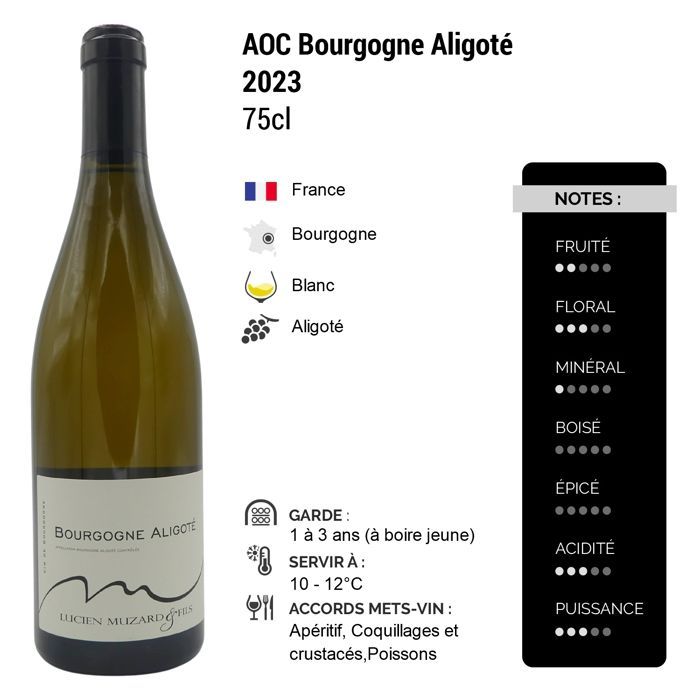 Domaine Lucien Muzard et Fils Bourgogne Aligoté 2023 - Vin Blanc de Bourgogne (3x75cl)