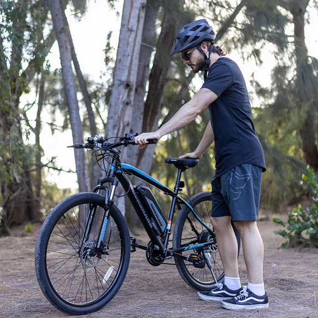 Hiland Rockshark Elcykel El Mountainbike Aluminium 26/27,5 tum 350W 20MPH Vuxen Elcykel Shimano 21-växlad Skivbroms Fjädringsgaffel med 36V 10,4Ah Löstagbart Batteri