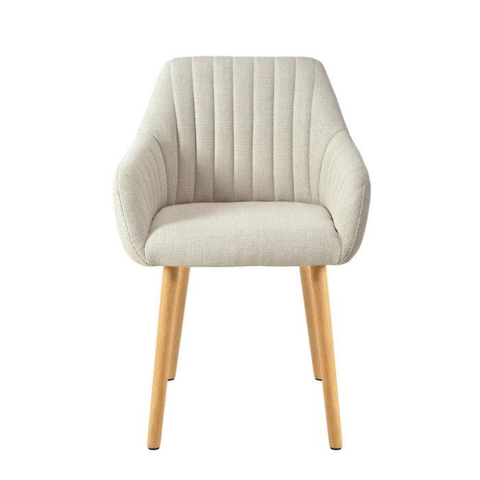 Goeurvant minimalistische stoelen met comfortabele rugleuning, ergonomische armleuningen en massief houten poten - Set van 2 - Beige