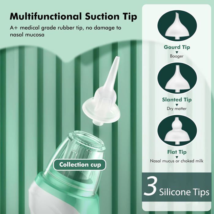 Aspiratore nasale per neonati - Aspiratore nasale elettrico per neonati - 3 punte in silicone e 3 impostazioni di aspirazione - Aspiratore antireflusso - Per neonati