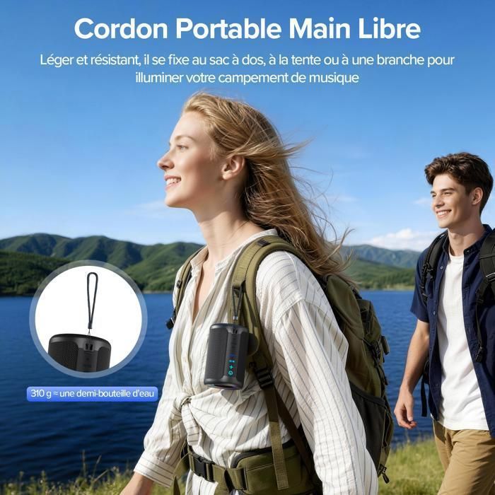 DJOIN Tragbarer Lautsprecher, 360°-Sound, Bluetooth 5.4, IPX5, Stereo-Kopplung, RGB-Beleuchtung, AUX-Anschluss, TF-Kartensteckplatz, 1800 mAh Akku, Freisprechfunktion