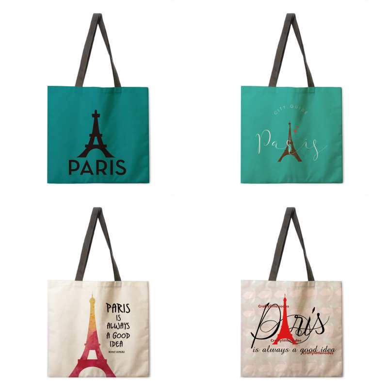 Sacs à bandoulière pliables pour femmes, imprimé Tour Eiffel, parfaits pour la plage et le shopping.