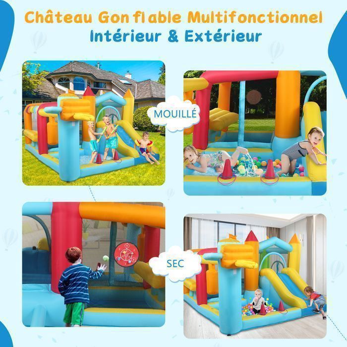 Zona de juegos hinchable - LALAHO - Castillo hinchable con soplador para niños, casita de juegos, tobogán, trampolín, 320x310x200cm