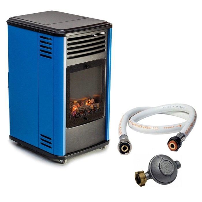 Calentador de gas de 3,4 kW, efecto de llama azul + manguera de gas + regulador de butano, Manhattan Sahara