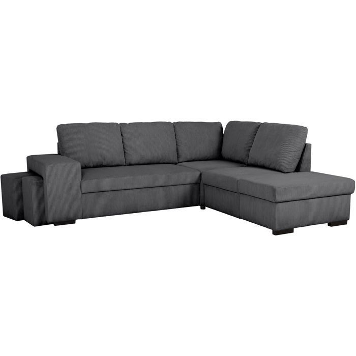Canapé d'angle convertible réversible - 4/5 places - MITCHELL - Tissu velours côtelé Anthracite - Coffre, Poufs - 247 x 205 x 91 cm