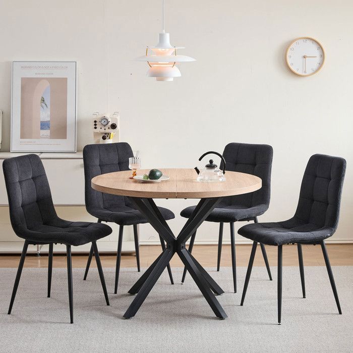 DOWISDOLY Lot de 4 chaises - Velours côtelé - Chaises de salle à manger vintage - Noir - L44 x P41 x H89 cm