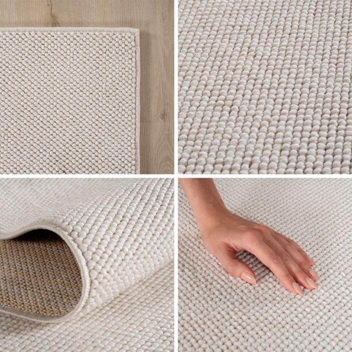 Tappeto rotondo SIMPEX per soggiorno, 160 cm, color crema, tinta unita, stile ad anello, resistente, facile da pulire, grande tappeto per camera da letto.