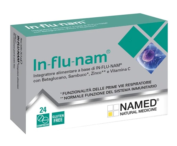 NAMED Influnam 24 tabletten, een voedingssupplement dat het immuunsysteem ondersteunt.