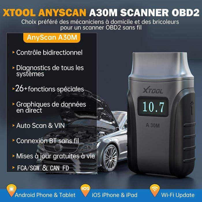 Herramienta de diagnóstico automotriz XTOOL A30M - OBD2 - 26 funciones - Compatible con 150 marcas