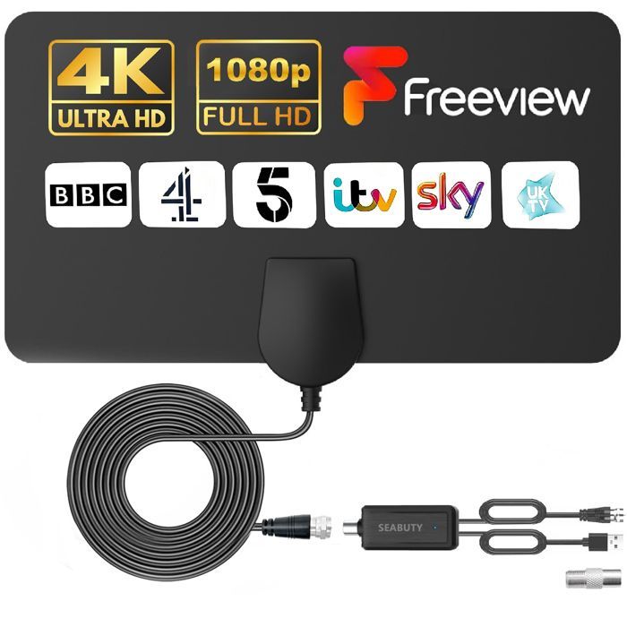 Antena de TV de interior potente - Antena de TV con amplificador de señal 4K 1080P - para canales locales - Cable coaxial de 5 m