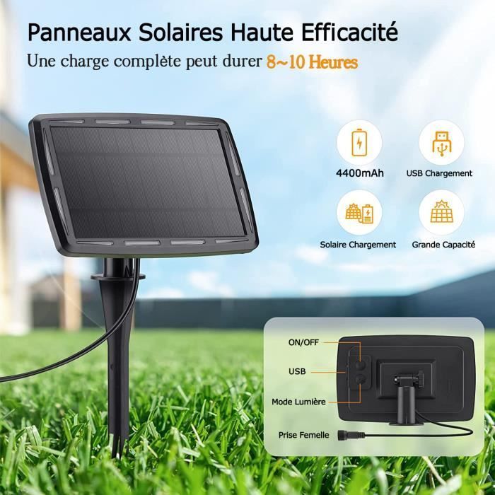 Cordão de luzes solares para exterior de 8 metros com 25+1 lâmpadas LED G40, 4 modos de iluminação, alimentação solar/USB