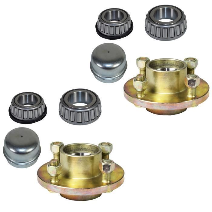 Par de bujes de rueda de hierro fundido para remolques, 100 mm, 1 PCD, rodamiento de rodillos cónicos, 4 espárragos.